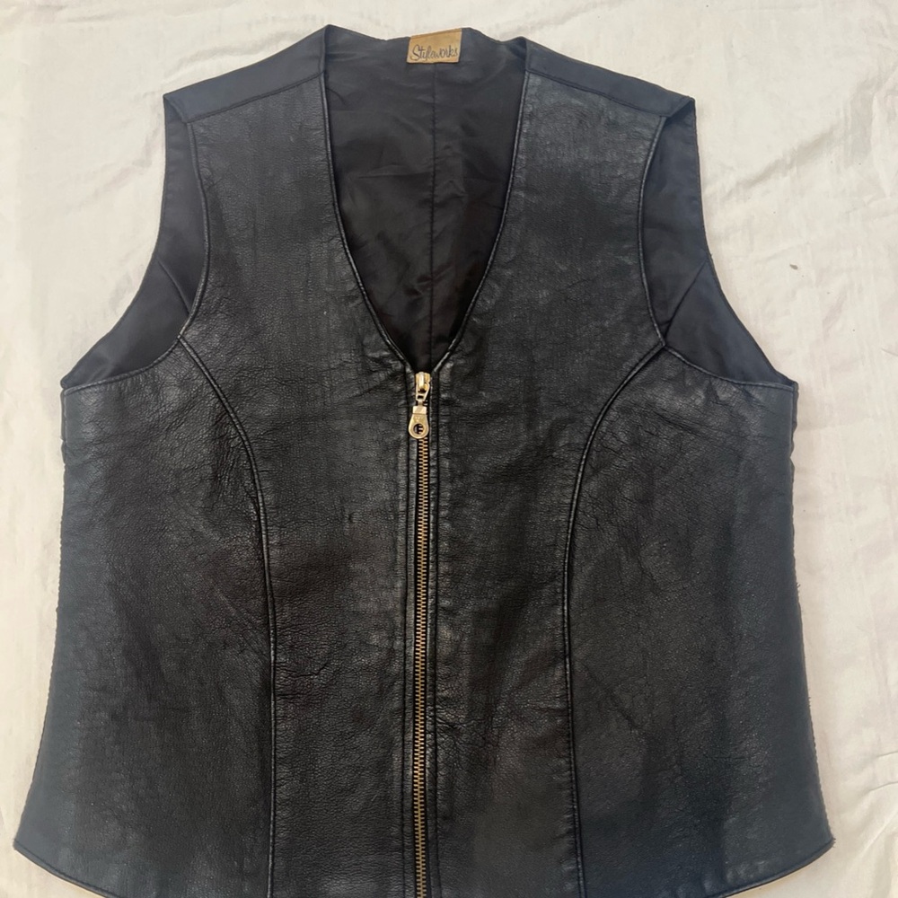 Black Faux Leather Zip-Front Vest Moto Biker Punk Evening - Picture 3 of 11